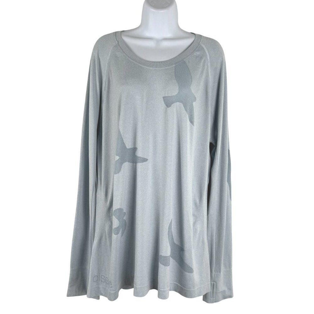 Oiselle Flyte Flying Birds Seamless Tee Shirt Top 3X‎ Blue Long Sleeve TP-3643